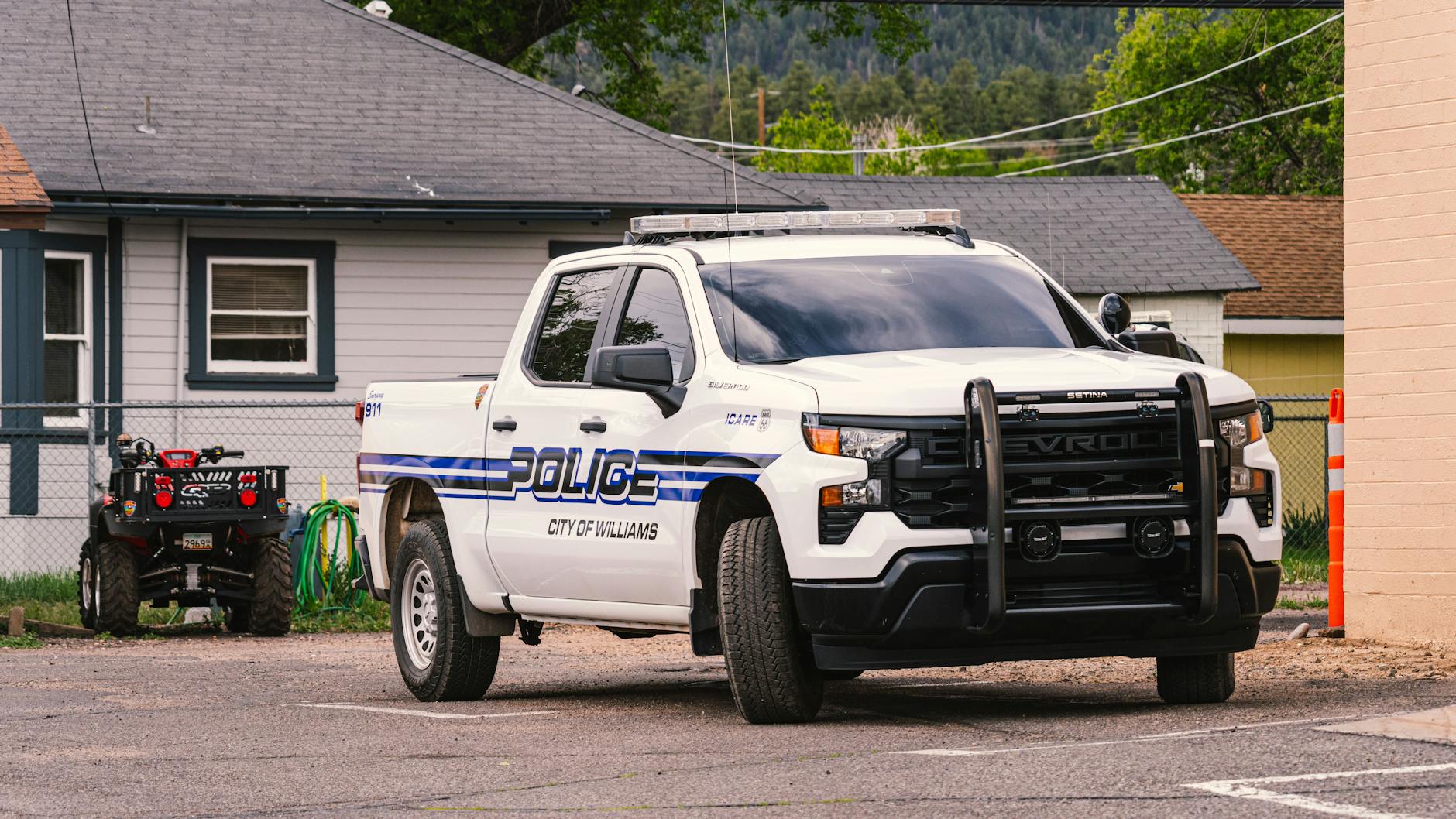 A Chevrolet police truck parked in a neighborhood in Williams, Arizona.